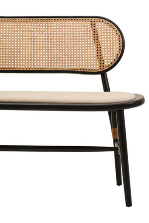 Cebu Black Wood Bench with Rattan Backrest – close-up