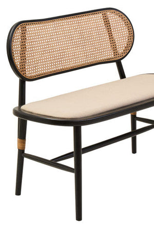 Cebu Black Wood Bench with Rattan Backrest – back view