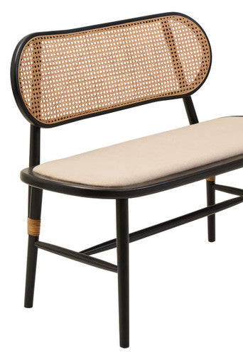 Cebu Black Wood Bench with Rattan Backrest – back view