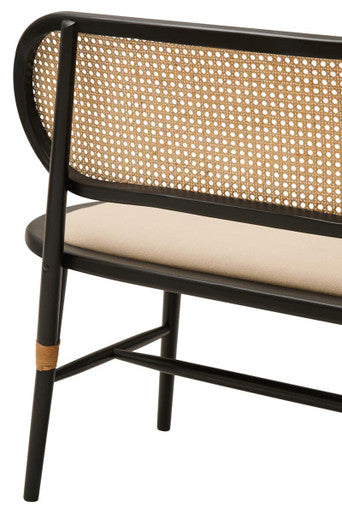 Cebu Black Wood Bench with Rattan Backrest – side view 2