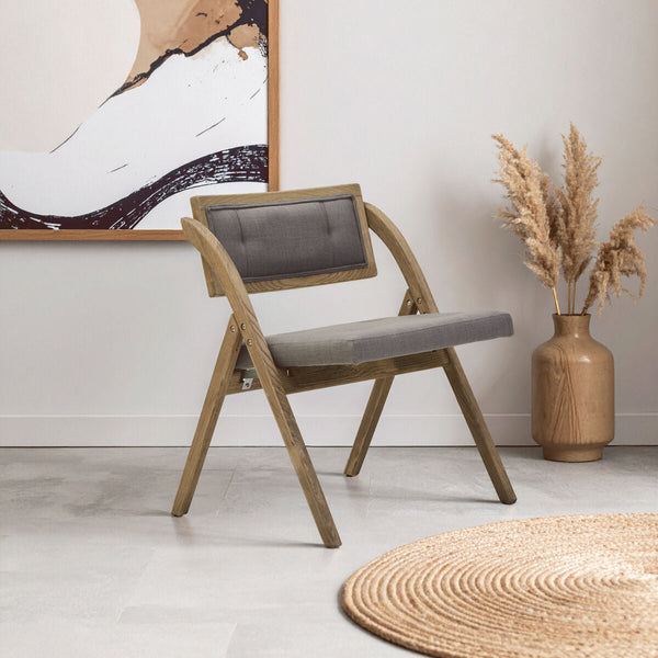 Cebu Black Wood Folding Chair with Grey Fabric Seat – detail