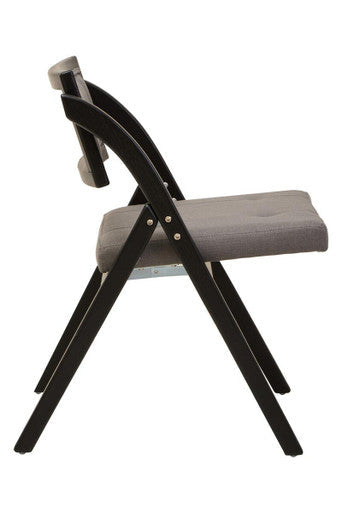 Cebu Black Wood Folding Chair with Grey Fabric Seat – close-up