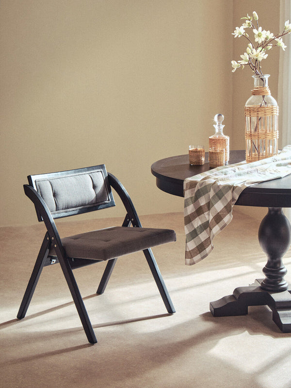 Cebu Black Wood Folding Chair with Grey Fabric Seat – dimensions