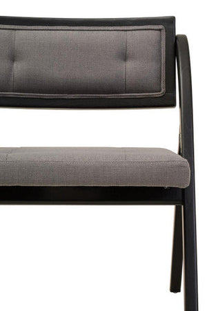 Cebu Black Wood Folding Chair with Grey Fabric Seat – angle view