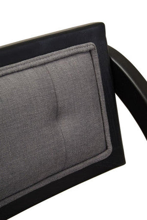 Cebu Black Wood Folding Chair with Grey Fabric Seat – in room setting 2