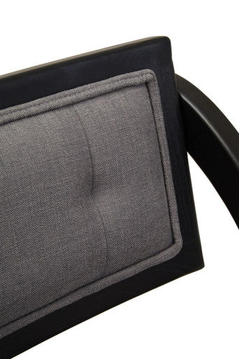 Cebu Black Wood Folding Chair with Grey Fabric Seat – in room setting 2