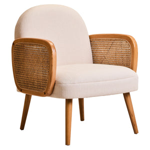 Cebu Ivory Fabric and Cane Chair with Elm Wood Legs – detail