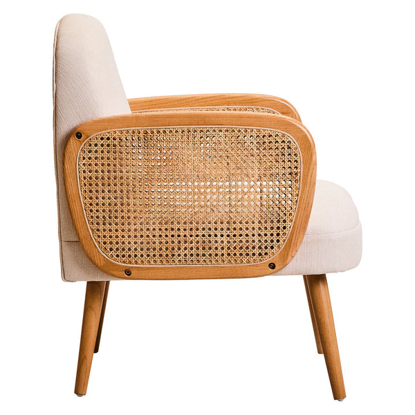 Cebu Ivory Fabric and Cane Chair with Elm Wood Legs – in room setting