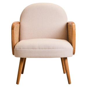 Cebu Ivory Fabric and Cane Chair with Elm Wood Legs – side view