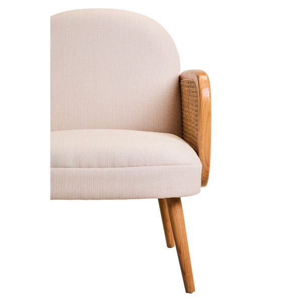 Cebu Ivory Fabric and Cane Chair with Elm Wood Legs