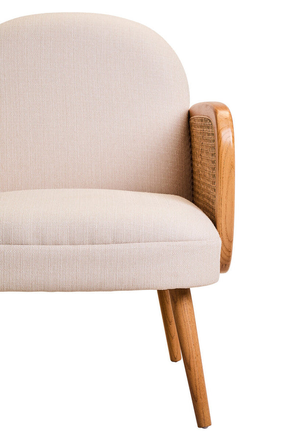 Cebu Ivory Fabric and Cane Chair with Elm Wood Legs – close-up