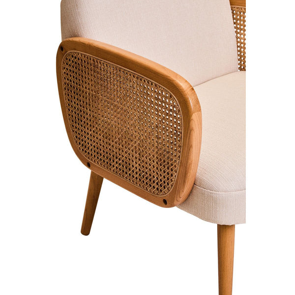 Cebu Ivory Fabric and Cane Chair with Elm Wood Legs
