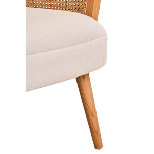Cebu Ivory Fabric and Cane Chair with Elm Wood Legs