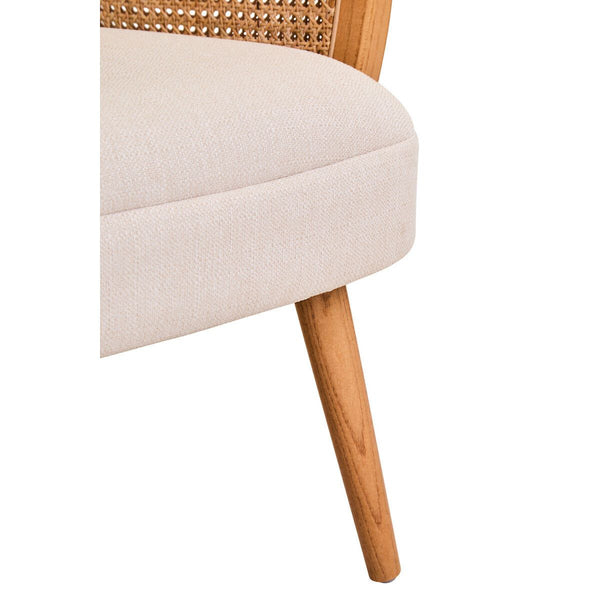 Cebu Ivory Fabric and Cane Chair with Elm Wood Legs
