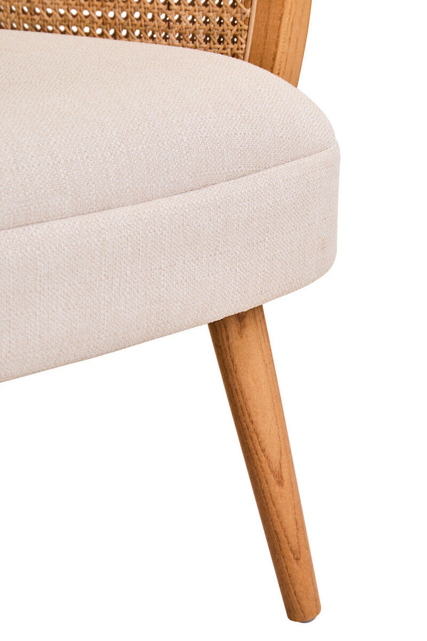 Cebu Ivory Fabric and Cane Chair with Elm Wood Legs – angle view