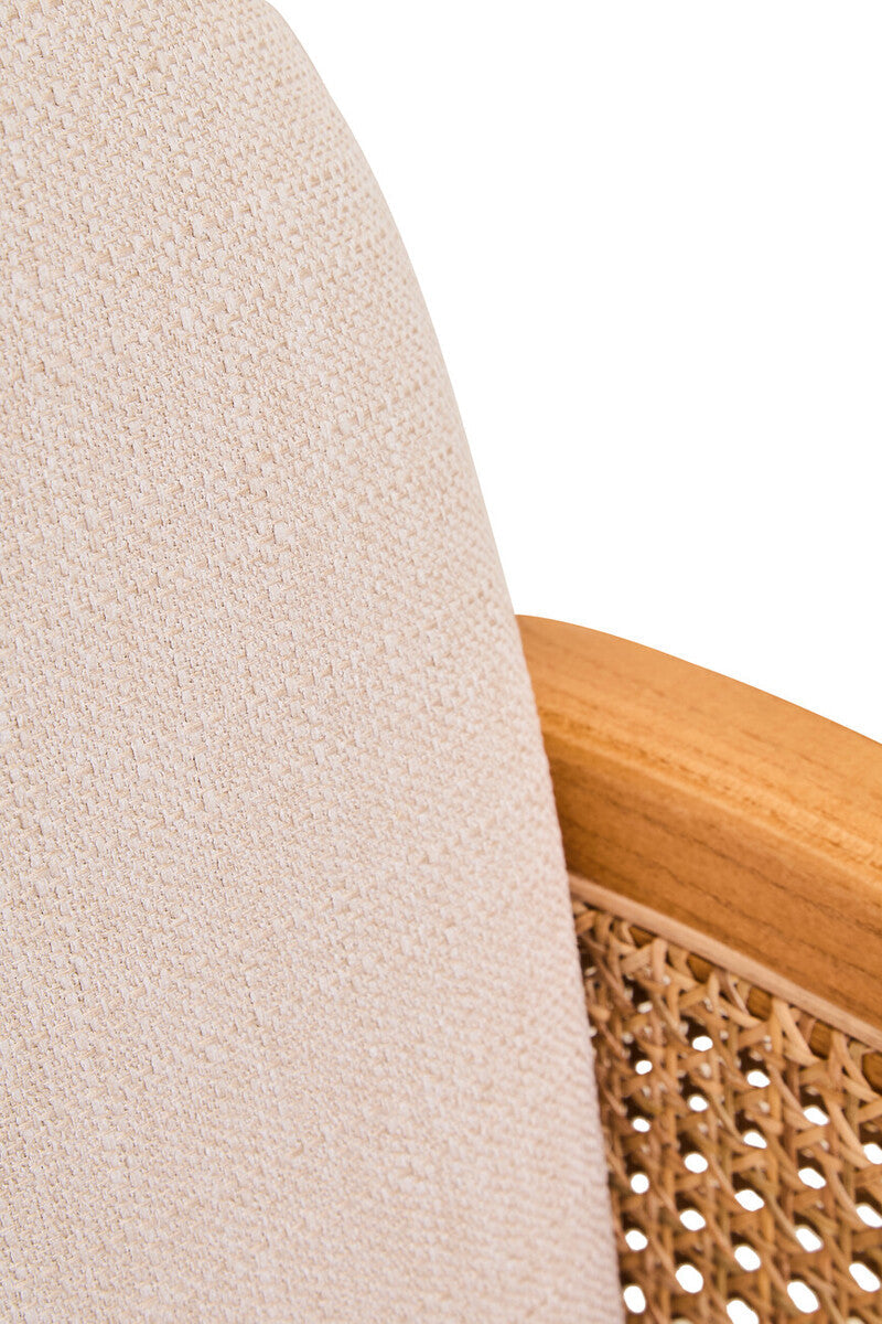 Cebu Ivory Fabric and Cane Chair with Elm Wood Legs