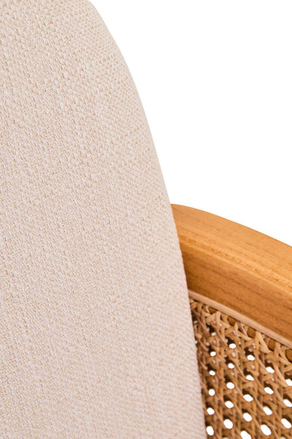 Cebu Ivory Fabric and Cane Chair with Elm Wood Legs