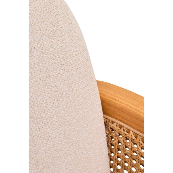Cebu Ivory Fabric and Cane Chair with Elm Wood Legs