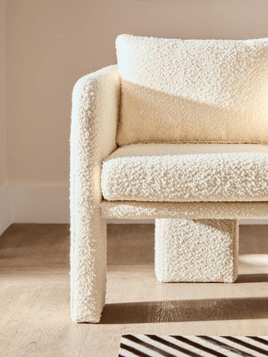 Ozzero Ivory Boucle Fabric Curved Armchair – angle view