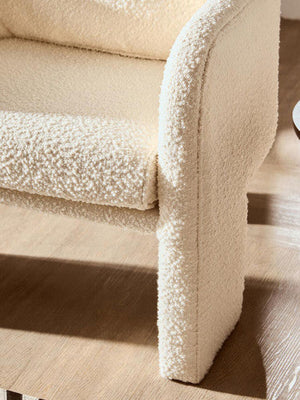 Ozzero Ivory Boucle Fabric Curved Armchair – side view 2