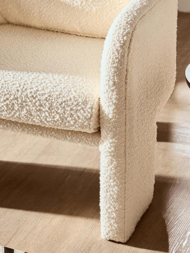 Ozzero Ivory Boucle Fabric Curved Armchair – side view 2