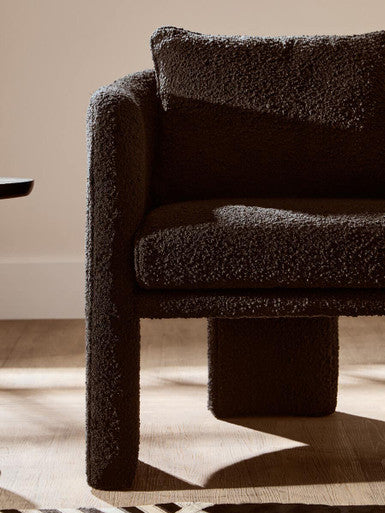 Ozzero Black Boucle Fabric Curved Armchair – angle view