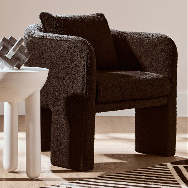 Ozzero Black Boucle Fabric Curved Armchair