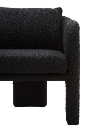 Ozzero Black Boucle Fabric Curved Armchair – in room setting 2