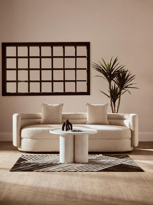 Oratino Ivory Linen 3 Seater Curved Sofa – side view 2