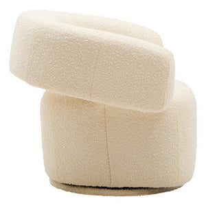 Oliveto Ivory Boucle Fabric Curved Swivel Armchair – in room setting