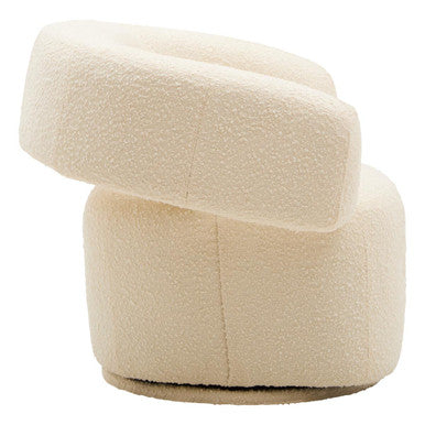 Oliveto Ivory Boucle Fabric Curved Swivel Armchair – in room setting