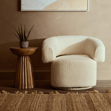 Oliveto Ivory Boucle Fabric Revolving Armchair