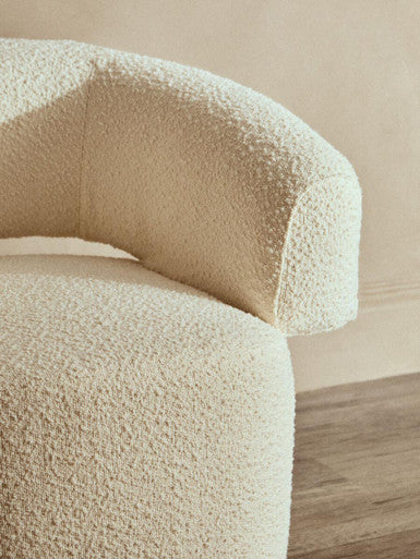Oliveto Ivory Boucle Fabric Curved Swivel Armchair – back view