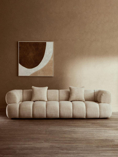 Ordona Cream Linen Fabric 3 Seater Sofa