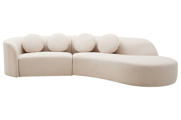 Ovada Cream Linen 3 Seater Curved Sofa – side view