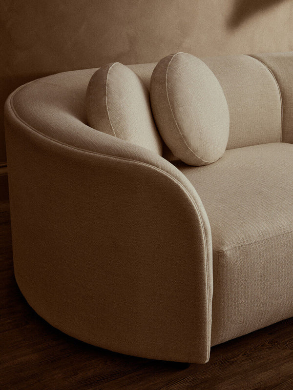 Ovada Cream Linen 3 Seater Curved Sofa – in room setting 2