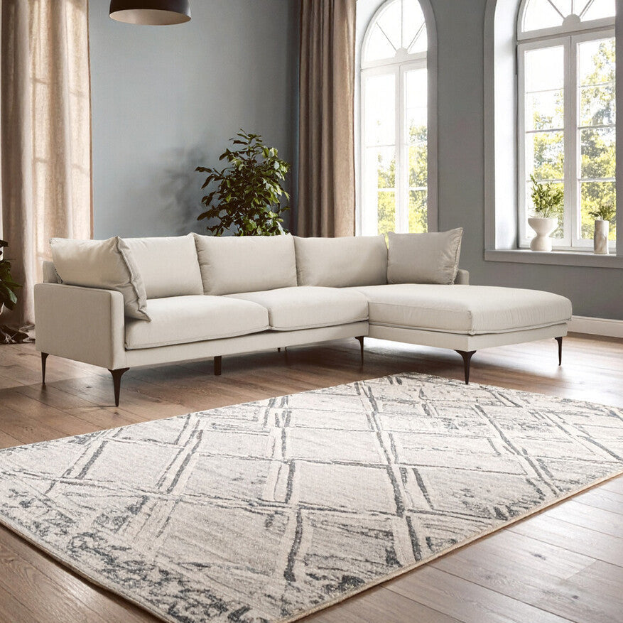 Troyes Cream Fabric 3 Seater Right Hand Chaise Sofa