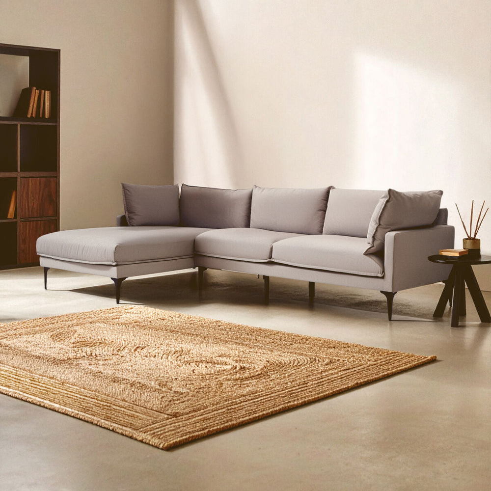 Troyes Grey Fabric 3 Seater Left Hand Chaise Sofa
