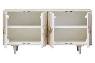 Sita Whitewash Carved Mango Wood 4 Door Sideboard – back view