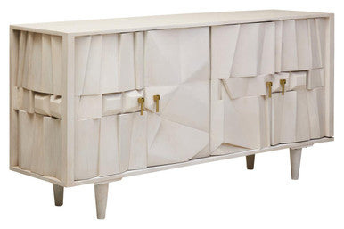 Sita Whitewash Carved Mango Wood 4 Door Sideboard – in room setting