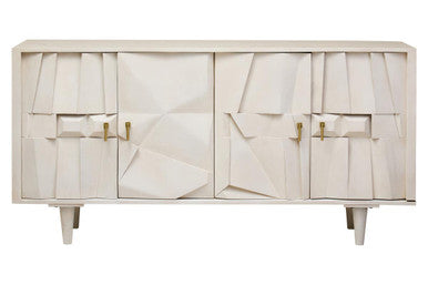 Sita Whitewash Carved Mango Wood 4 Door Sideboard – detail