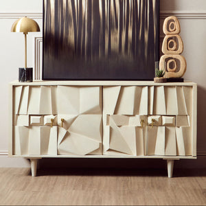 Sita Whitewash Carved Mango Wood 4 Door Sideboard