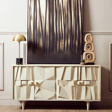 Sita Whitewash Carved Mango Wood 4 Door Sideboard – side view