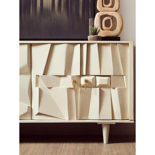 Sita Four Door Mango Wood Abstract Design Sideboard
