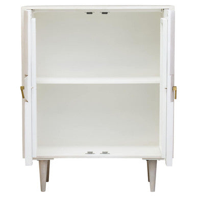Sita Whitewash Carved Mango Wood 2 Door Cabinet – in room setting