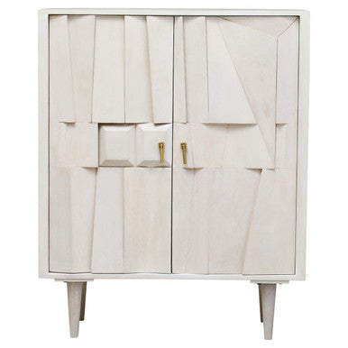Sita Whitewash Carved Mango Wood 2 Door Cabinet