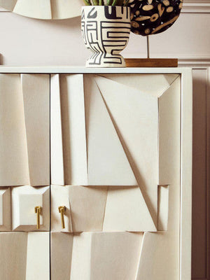 Sita Whitewash Carved Mango Wood 2 Door Cabinet – angle view