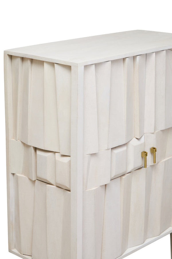 Sita Whitewash Carved Mango Wood 2 Door Cabinet – close-up 2