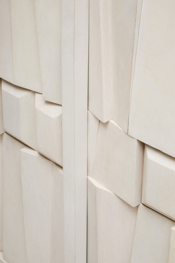 Sita Whitewash Carved Mango Wood 2 Door Cabinet – side view 3