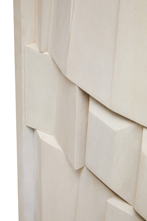Sita Whitewash Carved Mango Wood 2 Door Cabinet – in room setting 3